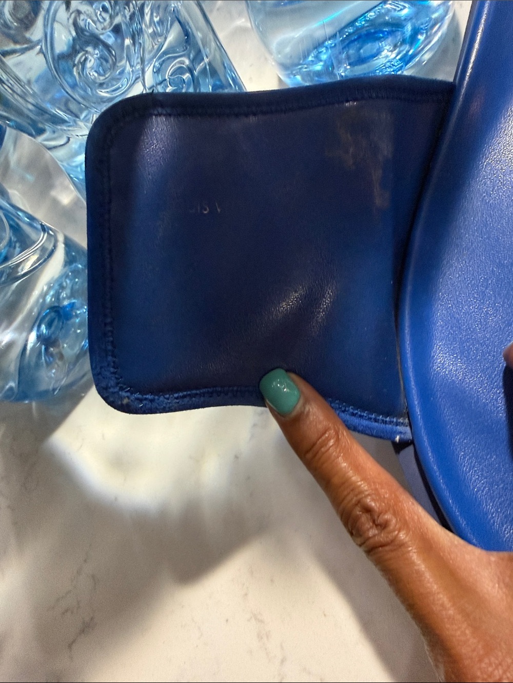 Louis Vuitton Cobalt Blue Embossed Monogram Slide Sandals - Picture 8 of 16